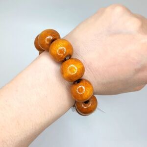 chunky tan wood bead bracelet boho style